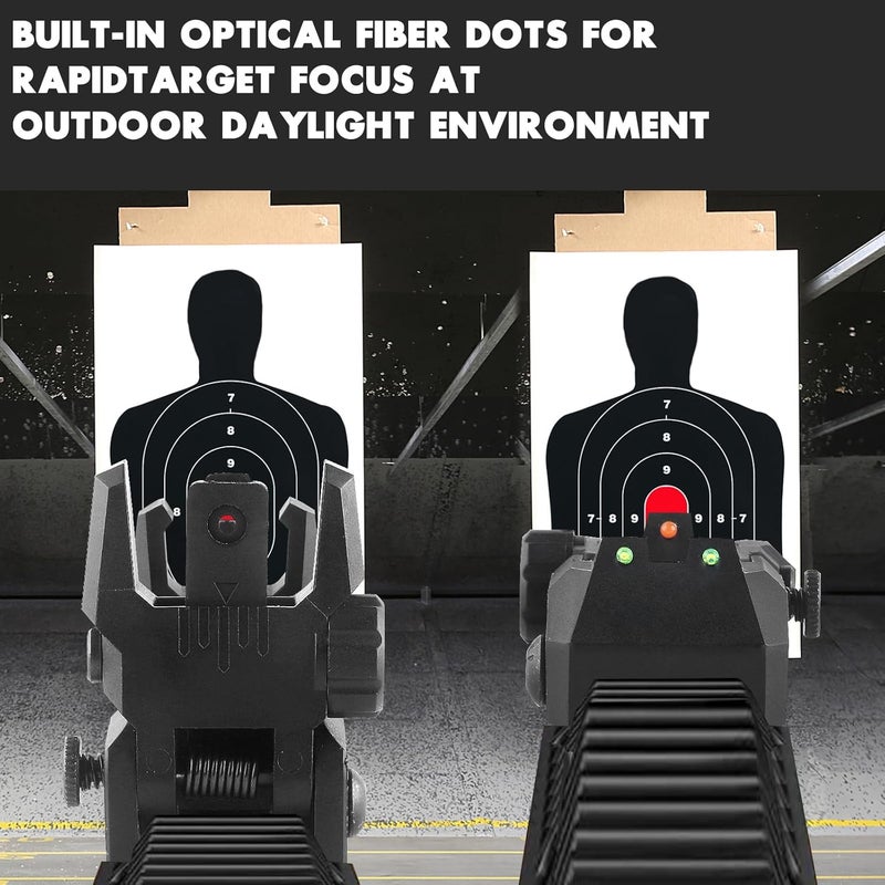 TPRCOL Flip Up Sight Front and Rear Flip Lightweight Sights,with Green Red Fiber Optics Dots, Mounted on Any Picatinny or Weaver Rail - Image 3